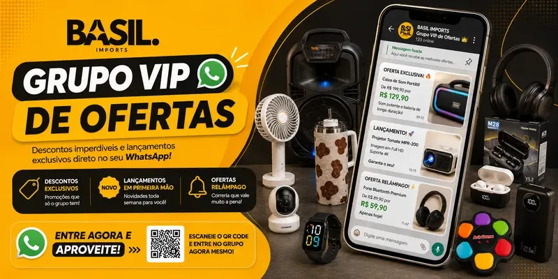 Arte do Grupo VIP de Ofertas da Basil Imports no WhatsApp